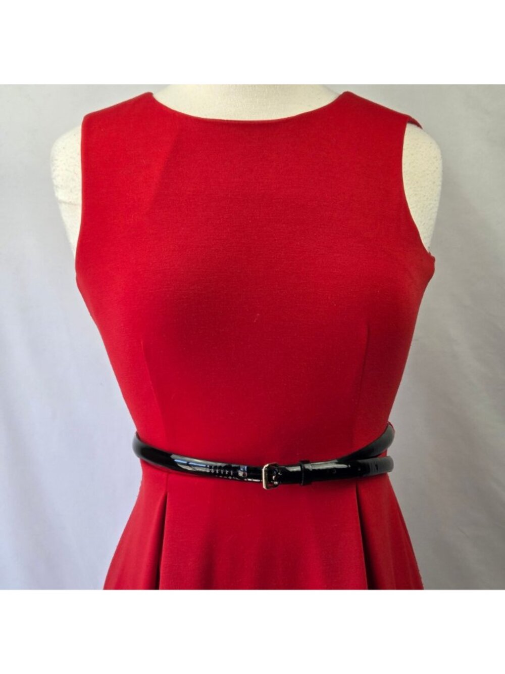 Calvin Klein Red & Black Striped Sleeveless A-Line Dress With Belt Size 4P - Picture 6 of 14